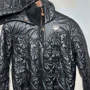 adidas Black Quilted Puffer Jacket with Crown Detail